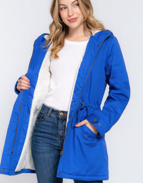 Load image into Gallery viewer, Fleece Lined Fur Hoodie Utility Jacket

