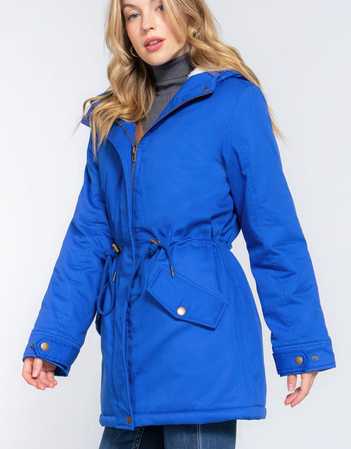 Load image into Gallery viewer, Fleece Lined Fur Hoodie Utility Jacket
