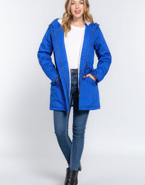 Load image into Gallery viewer, Fleece Lined Fur Hoodie Utility Jacket
