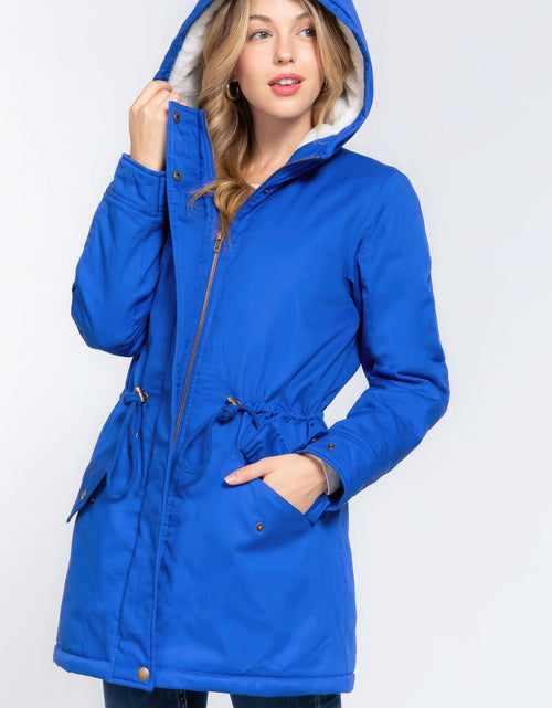 Load image into Gallery viewer, Fleece Lined Fur Hoodie Utility Jacket
