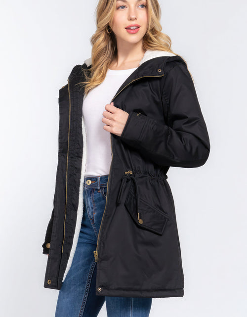 Load image into Gallery viewer, Fleece Lined Fur Hoodie Utility Jacket
