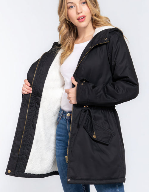 Load image into Gallery viewer, Fleece Lined Fur Hoodie Utility Jacket
