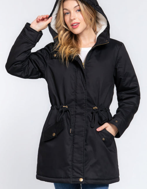 Load image into Gallery viewer, Fleece Lined Fur Hoodie Utility Jacket
