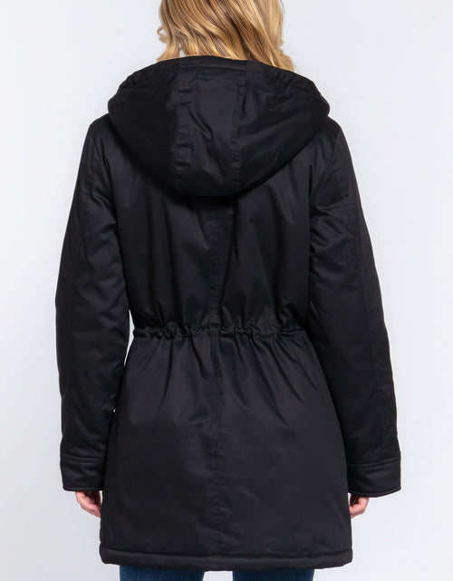 Load image into Gallery viewer, Fleece Lined Fur Hoodie Utility Jacket
