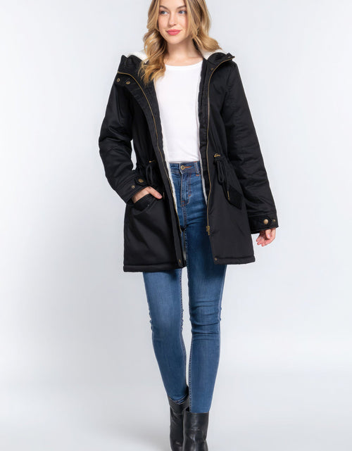 Load image into Gallery viewer, Fleece Lined Fur Hoodie Utility Jacket
