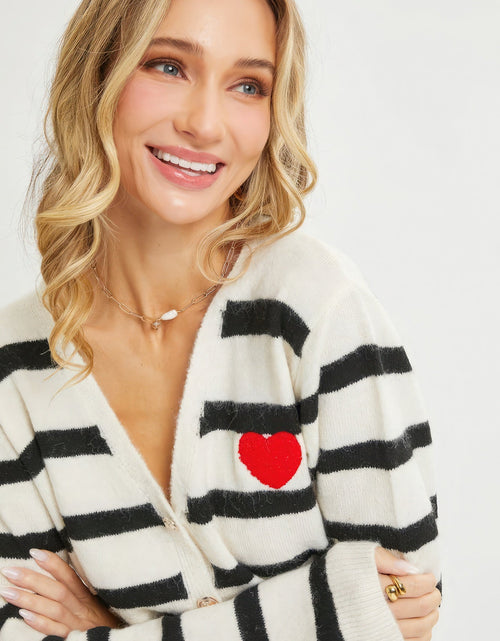 Load image into Gallery viewer, Striped Cardigan With Heart Patch
