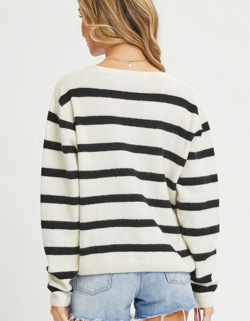 Load image into Gallery viewer, Striped Cardigan With Heart Patch
