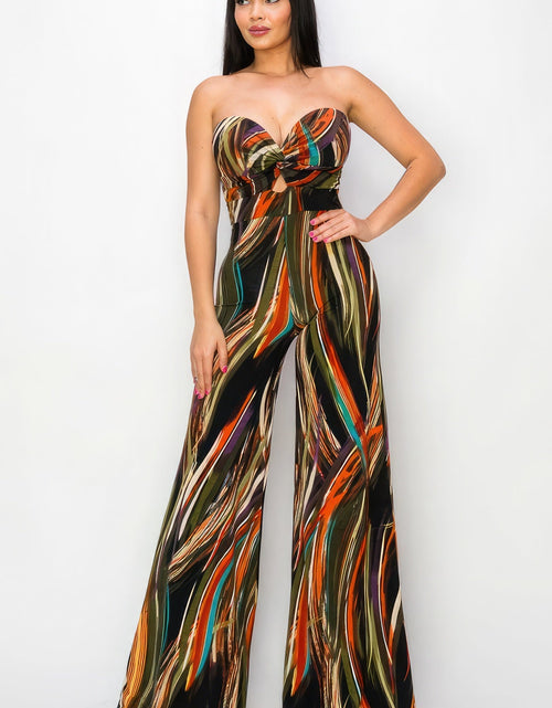 Load image into Gallery viewer, Allover Print Twist Front Wide Leg Jumpsuit
