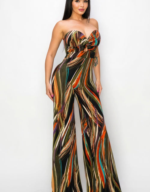 Load image into Gallery viewer, Allover Print Twist Front Wide Leg Jumpsuit
