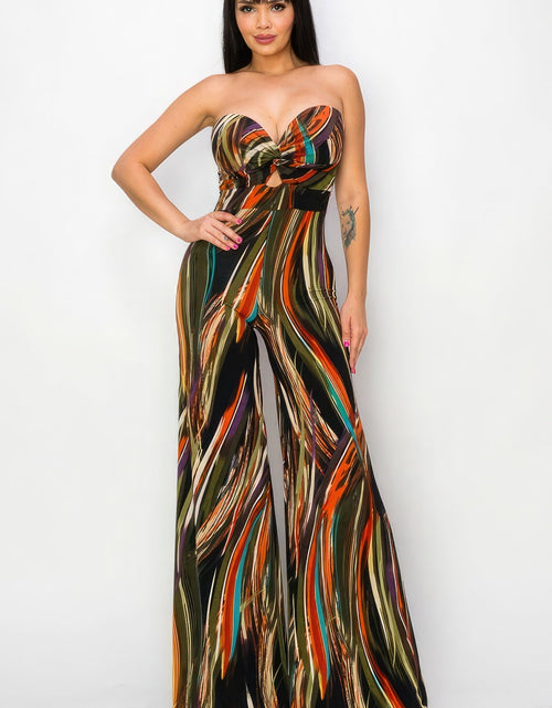 Load image into Gallery viewer, Allover Print Twist Front Wide Leg Jumpsuit
