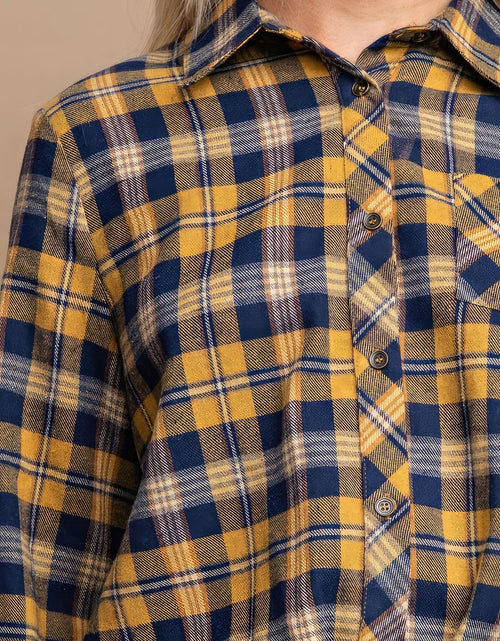 Load image into Gallery viewer, Tie Front Button Down Plaid Shirt With Front Pocket
