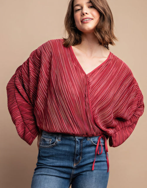 Load image into Gallery viewer, Satin Pleated Drawstring Top With Snap Button
