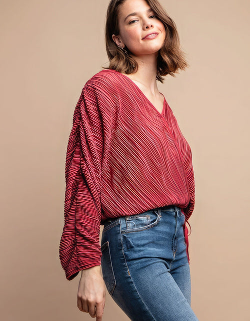 Load image into Gallery viewer, Satin Pleated Drawstring Top With Snap Button
