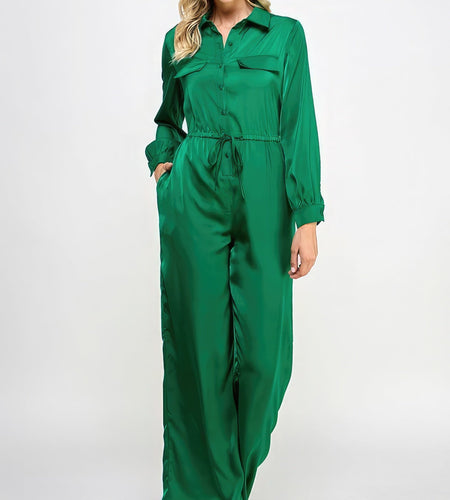 Long Sleeve Jumpsuit With Waist Drawstring