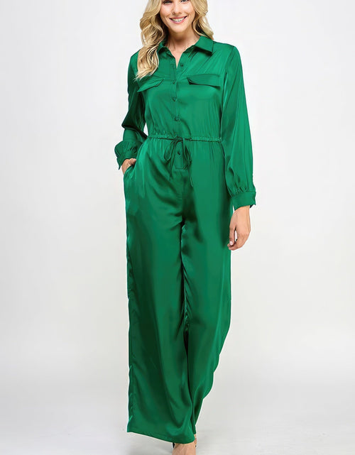 Load image into Gallery viewer, Long Sleeve Jumpsuit With Waist Drawstring
