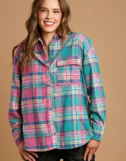 Load image into Gallery viewer, Mixed Plaid Boxy Cut Button Down Flannel With Front Pocket
