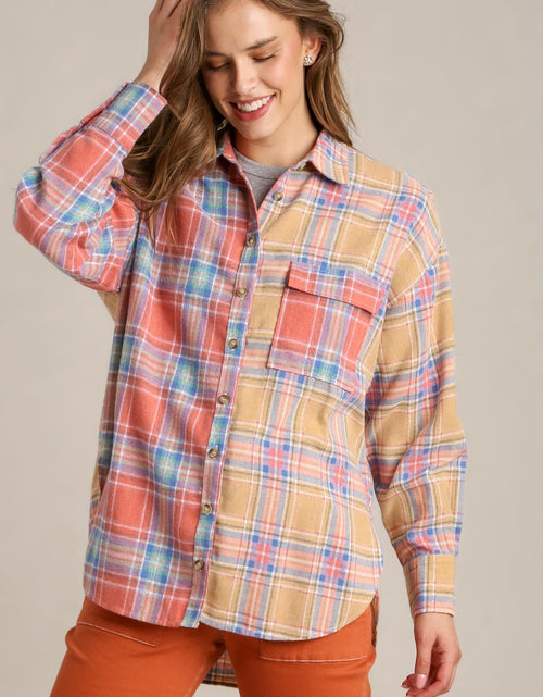 Load image into Gallery viewer, Mixed Plaid Boxy Cut Button Down Flannel With Front Pocket
