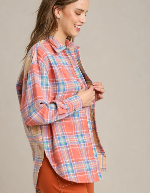 Load image into Gallery viewer, Mixed Plaid Boxy Cut Button Down Flannel With Front Pocket
