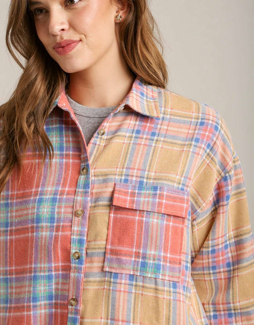 Load image into Gallery viewer, Mixed Plaid Boxy Cut Button Down Flannel With Front Pocket

