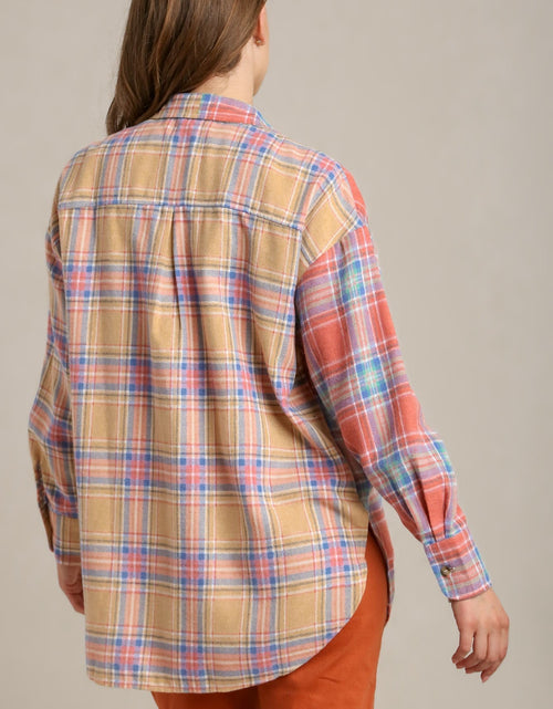 Load image into Gallery viewer, Mixed Plaid Boxy Cut Button Down Flannel With Front Pocket
