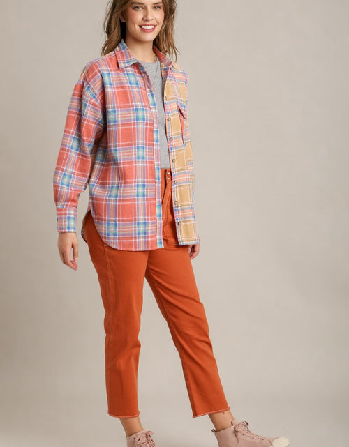 Load image into Gallery viewer, Mixed Plaid Boxy Cut Button Down Flannel With Front Pocket
