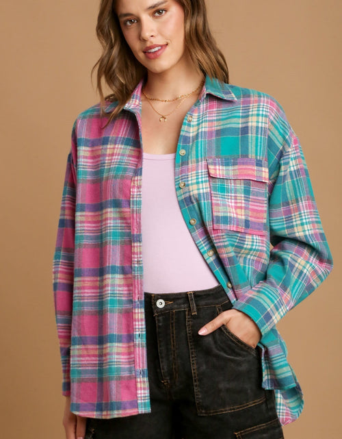 Load image into Gallery viewer, Mixed Plaid Boxy Cut Button Down Flannel With Front Pocket
