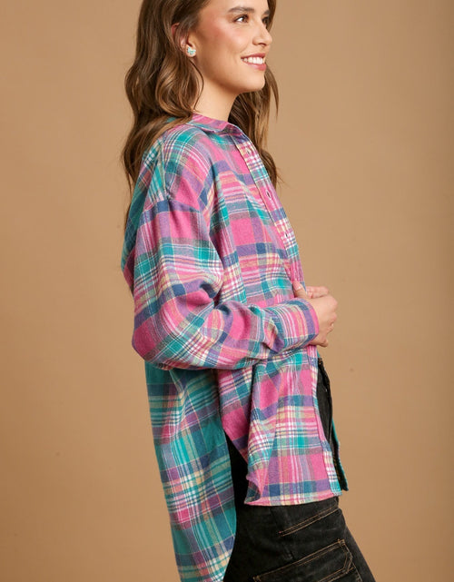 Load image into Gallery viewer, Mixed Plaid Boxy Cut Button Down Flannel With Front Pocket
