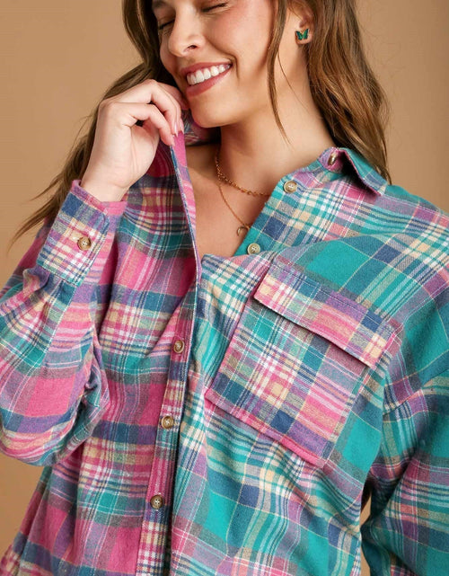 Load image into Gallery viewer, Mixed Plaid Boxy Cut Button Down Flannel With Front Pocket
