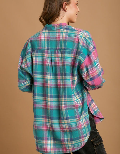Load image into Gallery viewer, Mixed Plaid Boxy Cut Button Down Flannel With Front Pocket
