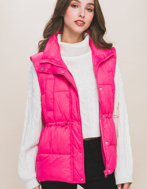 Load image into Gallery viewer, Zip Up Button Puffer Vest With Waist Toggles
