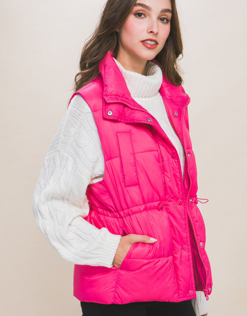 Load image into Gallery viewer, Zip Up Button Puffer Vest With Waist Toggles
