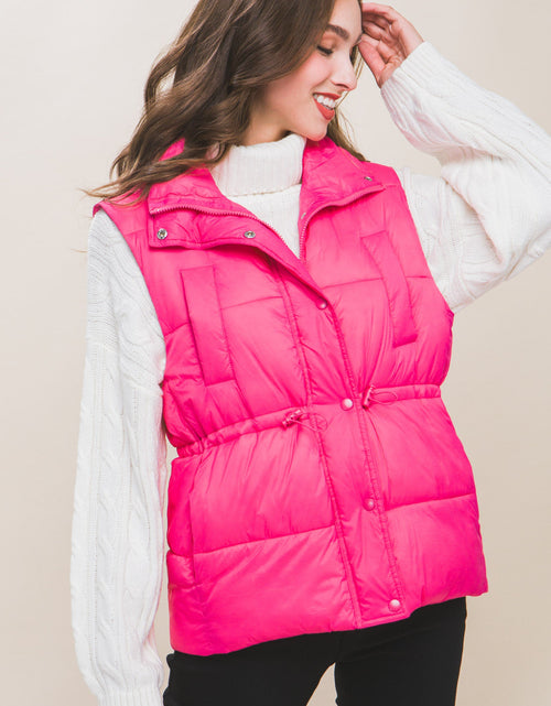 Load image into Gallery viewer, Zip Up Button Puffer Vest With Waist Toggles
