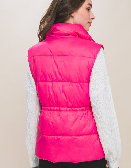 Load image into Gallery viewer, Zip Up Button Puffer Vest With Waist Toggles
