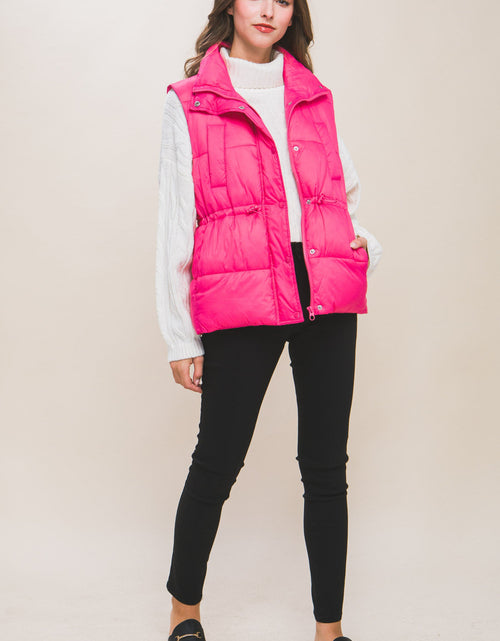 Load image into Gallery viewer, Zip Up Button Puffer Vest With Waist Toggles
