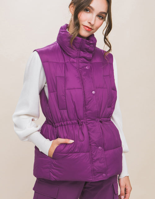 Load image into Gallery viewer, Zip Up Button Puffer Vest With Waist Toggles
