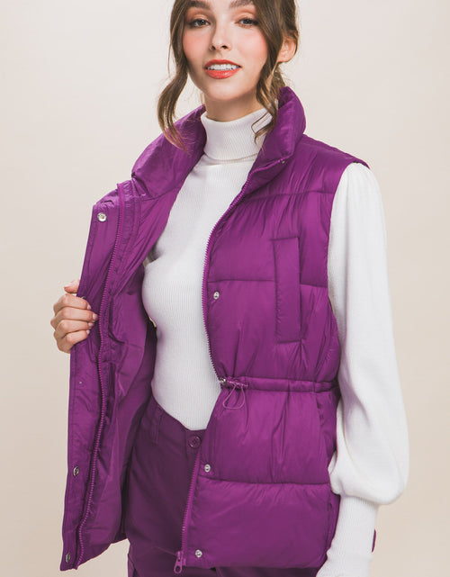 Load image into Gallery viewer, Zip Up Button Puffer Vest With Waist Toggles
