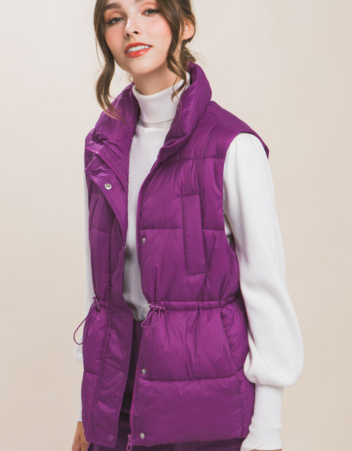 Load image into Gallery viewer, Zip Up Button Puffer Vest With Waist Toggles

