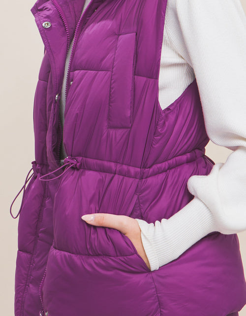 Load image into Gallery viewer, Zip Up Button Puffer Vest With Waist Toggles
