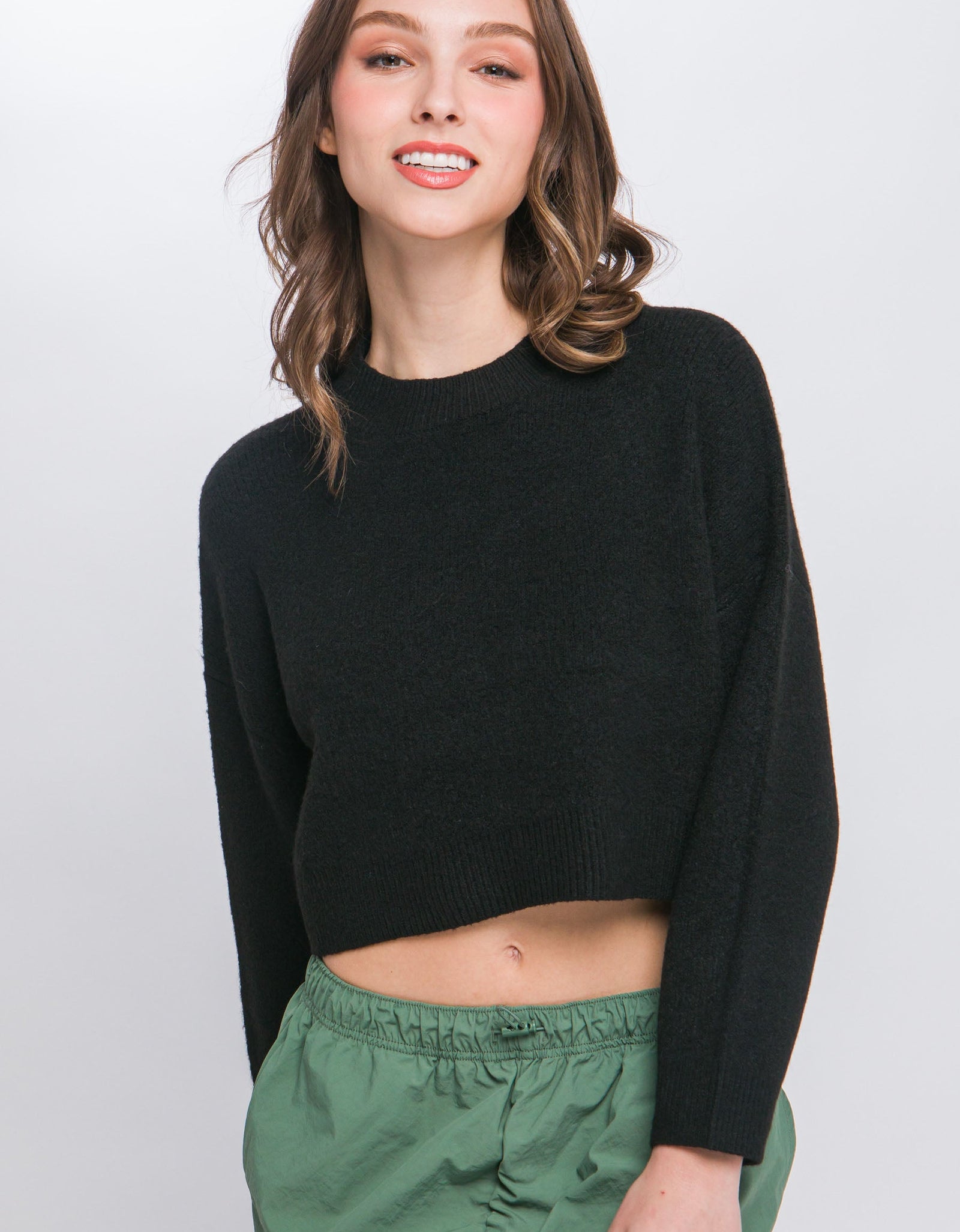 Wool Blend Cropped Sweater Top