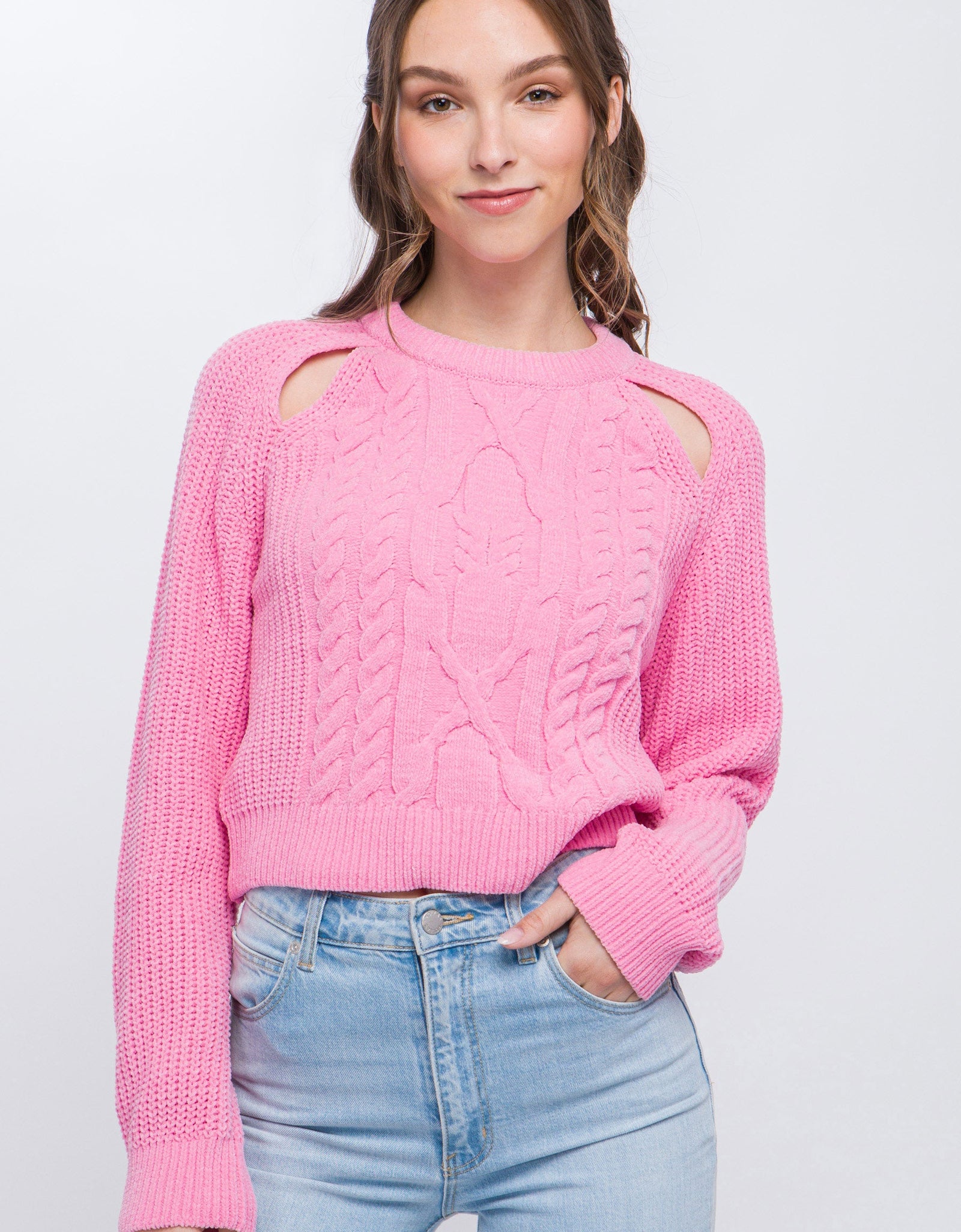 Knit Pullover Sweater With Cold Shoulder Detail