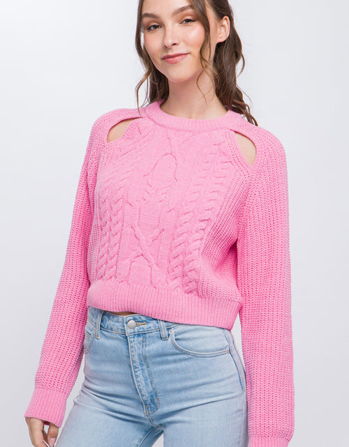 Load image into Gallery viewer, Knit Pullover Sweater With Cold Shoulder Detail
