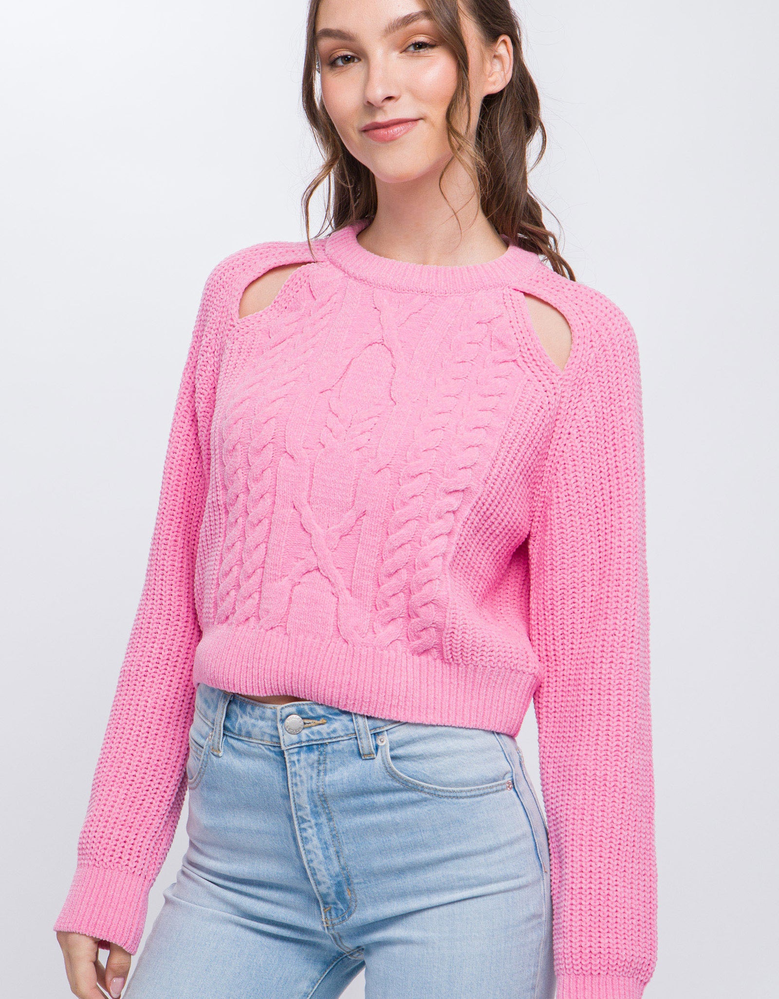 Knit Pullover Sweater With Cold Shoulder Detail
