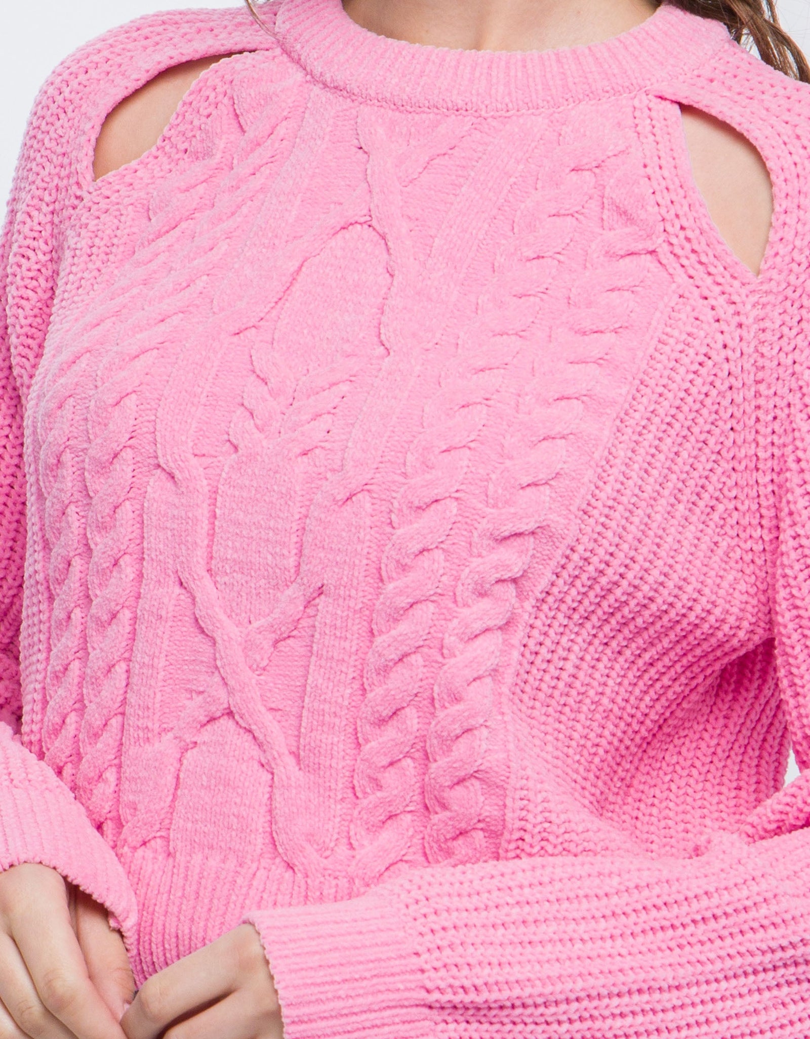 Knit Pullover Sweater With Cold Shoulder Detail