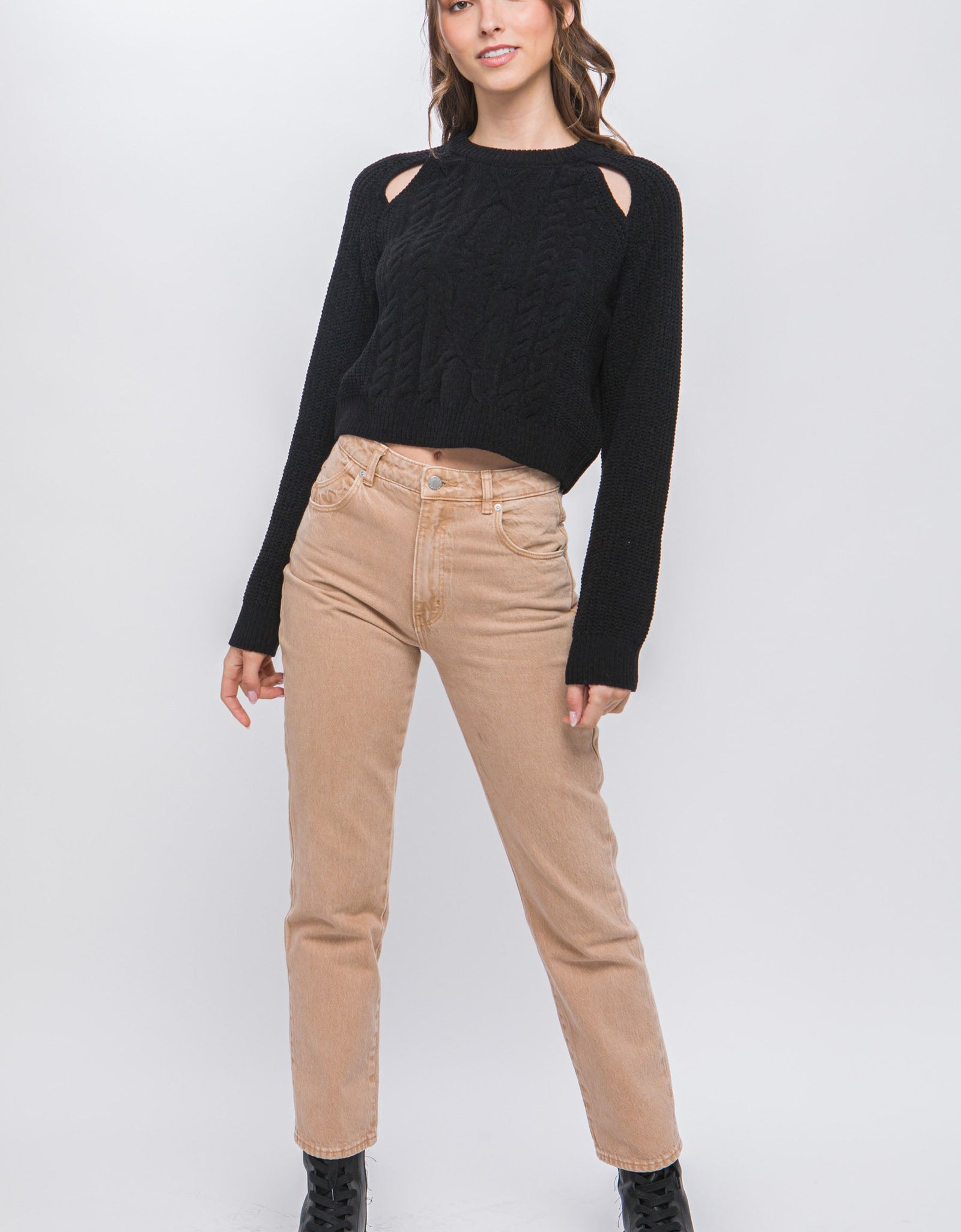 Knit Pullover Sweater With Cold Shoulder Detail
