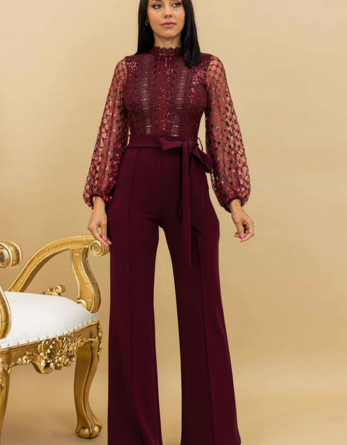 Load image into Gallery viewer, Crochet Sheer Mesh Sequined Polka Dot Jumpsuit
