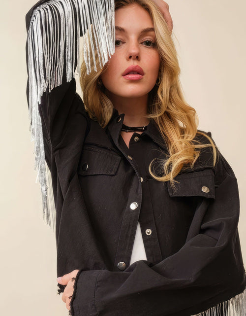 Load image into Gallery viewer, Howdy Sequin Fringe And Star Patches Jacket

