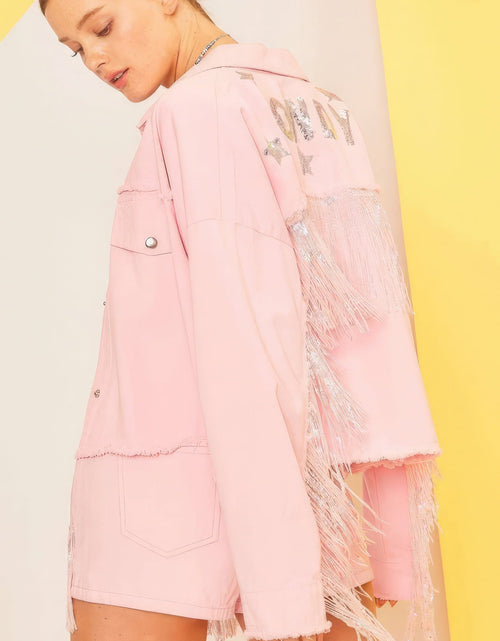 Load image into Gallery viewer, Howdy Sequin Fringe And Star Patches Jacket

