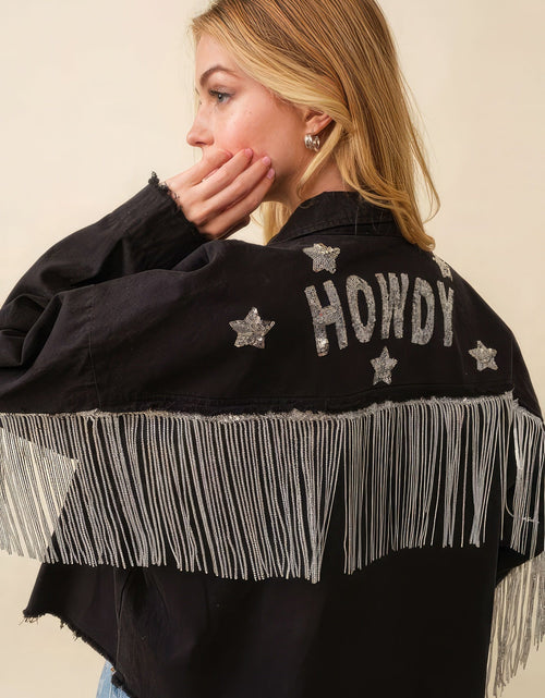 Load image into Gallery viewer, Howdy Sequin Fringe And Star Patches Jacket

