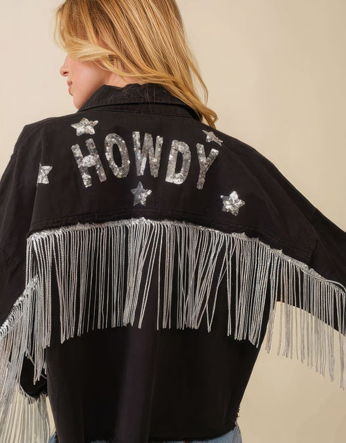 Load image into Gallery viewer, Howdy Sequin Fringe And Star Patches Jacket
