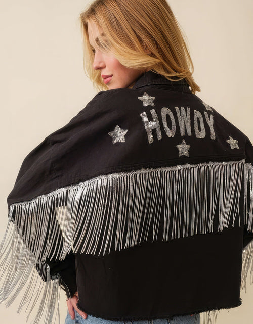 Load image into Gallery viewer, Howdy Sequin Fringe And Star Patches Jacket
